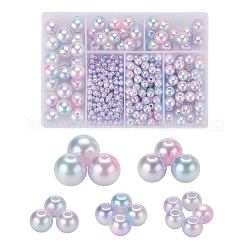 497 pièces 5 style arc-en-ciel abs en plastique imitation perles de perles, perles de sirène gradient, ronde, rose, 4~12x3.5~11.5mm, Trou: 1.2~2mm