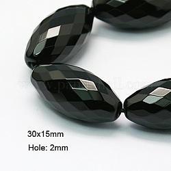 Natürliche schwarze Onyxperlenstränge, gefärbt, facettiert, Reis, Schwarz, 30x15 mm