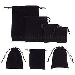Sacchetti di velluto rettangolo, sacchetti disegnabili, sacchetti regalo, nero, 7x5cm