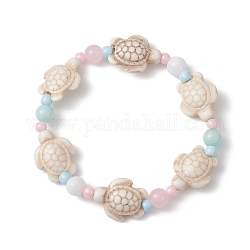 Bracelet enfant thème océan, Bracelet extensible en perles de jade naturel de Malaisie et de tortue turquoise synthétique, diamètre intérieur: 2-1/8 pouce (5.5 cm)