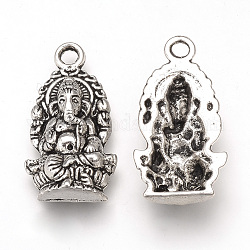 Pendentifs en alliage de style tibétain, Éléphant hindou dieu lord ganesh statue, sans cadmium et sans plomb, argent antique, 26.5x14x5mm, Trou: 2mm