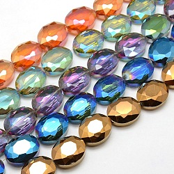 Facettierten galvanisieren Kristallglas Oval Perlen Stränge, Farbe plattiert, Mischfarbe, 20x16x8 mm, Bohrung: 1 mm, ca. 35 Stk. / Strang, 27.5 Zoll