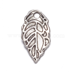 50PCS Antique Silver Leaf Tibetan Style Alloy Pendants, Lead Free & Cadmium Free, 16x8x2mm, Hole: 1mm