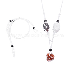 Fabricación de collar de bolsa de macramé de cordón de nailon trenzado ajustable, piedra intercambiable, con abalorios de vidrio, blanco, 18-7/8 pulgada (48 cm)