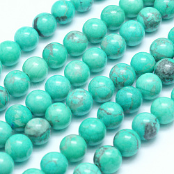 Perles d'howlite naturelle, teinte, ronde, vert de mer clair, 8mm, Trou: 1mm, Environ 47 pcs/chapelet, 15.5 pouce