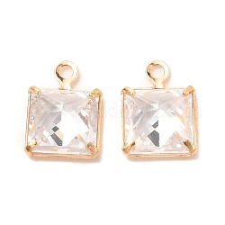 Brass Cubic Zirconia Charms, Square, Clear, 9x6.5x3mm, Hole: 1mm