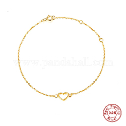 925 женский браслет из стерлингового серебра с полыми звеньями в форме сердца, реальный 18k позолоченный, 7-1/2 дюйм (19 см)