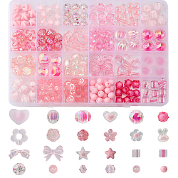 CHGCRAFT 279Pcs 24Style Pink Acrylic Beads Assorted Beads Transparent Mixed Shape Cute Adorable Heart Flower Letters Smile Beads Bulk Set for Jwelry Making Bracelets Necklace Crafts DIY
