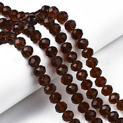 Chapelets de perles en verre, facette, rondelle, brun coco, 10x8mm, Trou: 1mm, Environ 65~66 pcs/chapelet, 20.8~21.2 pouce (53~54 cm)