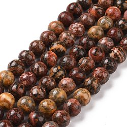 Perles de jaspe peau de léopard rouge naturel brins, ronde, 8mm, Trou: 1mm, Environ 46 pcs/chapelet, 16 pouce