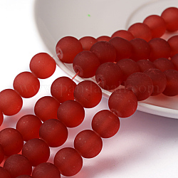 Frosted Glass Bead Strands, Round, FireBrick, 10mm, Hole: 2mm, about 80pcs/strands, 31 inch
