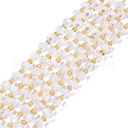 Chapelets de perles en cristal de quartz naturel, avec des perles de rocaille, facette, perles de cube en diagonale, 5~6x5~6x4~5mm, Trou: 1mm, Environ 49~55 pcs/chapelet, 15.35''~15.75'' (39~40 cm)