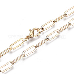 Büroklammerketten aus Messing, gezeichnete längliche Kabelketten Halskette machen, mit Karabiner verschlüsse, echtes 18k vergoldet, 18.11 Zoll (46 cm) lang, Link: 12x4 mm, Sprungring: 5x1 mm