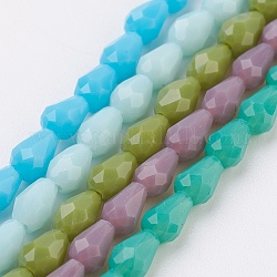 Imitation Jade Glass Beads Strands, Faceted, teardrop, Mixed Color, 5x3mm, Hole: 1mm, about 100pcs/strand, 18.3 inch~19 inch