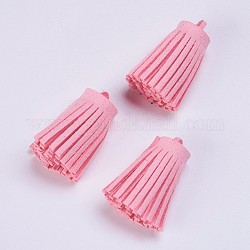 Camoscio finto decorazioni ciondolo nappa, perla rosa, 33x13~15mm, Foro: 3~4 mm