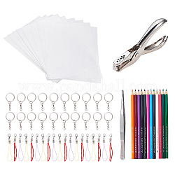 DIY Keychain Making, with  Heat Shrink Sheets Film, 12 Color Crayon, Iron Single Hole Paper Punchs, Iron Split Key Rings, Silk Cord Loops, with Iron Lobster Clasps, Stainless Steel Tweezers, Mixed Color