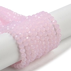 Supporti per perle di vetro imitazione giada, sfaccettato, tondo, perla rosa, 4mm, Foro: 0.7 mm, circa 94~93pcs/filo, 14.17''~14.37'' (36~36.5 cm)