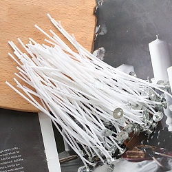 Mèches en coton pré-ciré, avec pattes de soutien en métal, pour la fabrication de bougies de bricolage, blanc, 12~12.5x0.15 cm, environ 100 pcs / sachet 