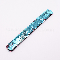 Bracelets sirène slap, Bracelets à paillettes avec breloque réversible bicolore, lumière bleu ciel, 214x28x5.5mm