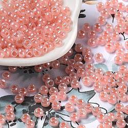 Perles de rocaille en verre, Ceylan, trou rond, ronde, Saumon, 4x3mm, Trou: 1.5mm, 7500 pcs / livre