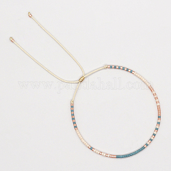 Bracelet coulissant tressé en graines de verre, bracelet réglable pour femme, perle rose, 11 pouce (28 cm)