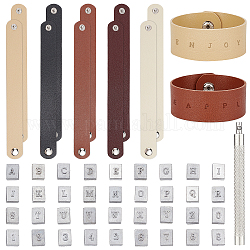 PH PandaHall 36pcs Leather Stamping Tools Letter Number Stamping Punches 13x10mm Leathercraft Metal Stamp with 10pcs 5 Colors Snap Bracelets Blank Bracelet Making Kits for DIY Craft Jewelry Making