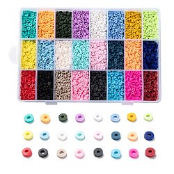 240g 24 couleurs perles en pâte polymère faites à la main, perles heishi, pour les fournitures de bricolage bijoux artisanat, disque / plat rond, couleur mixte, 4x1mm, Trou: 1mm, 10 g / couleur