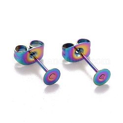 Placage ionique (ip) couleur arc-en-ciel 304 accessoires de boucles d'oreilles en acier inoxydable, tige plate pour boucle d'oreille, colorées, 4mm, pin: 0.7 mm