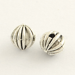 Tibetan Style Zinc Alloy Round Corrugated Beads, Antique Silver, 9x8mm, Hole: 1.5mm, about 769pcs/1000g