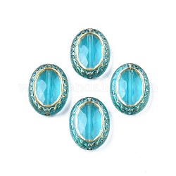 Perles acryliques plaquées, métal enlacée, ovale, turquoise foncé, 17.5x13x5.5mm, Trou: 1.6mm, environ 610 pcs/500 g