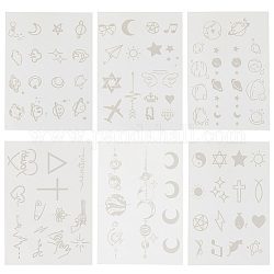 GORGECRAFT 6 Sheets 6 Styles Simple Temporary Tattoo Moon Tattoos Removable Body Stickers Paper Waterproof Planet Star Sun Heart Universe Theme Pattern Tats Suit for Arm Neck Birthday Party Favors