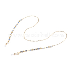 Eyeglasses Chains, Neck Strap for Eyeglasses, with Brass Cable Chains, Glass Evil Eye Beads and Rubber Loop Ends, Dodger Blue, Golden, 27.63 inch(70.2cm)