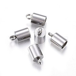 201 Stainless Steel Cord Ends, End Caps, Column, Stainless Steel Color, 9x5mm, Hole: 1.5mm, Inner Diameter: 4mm