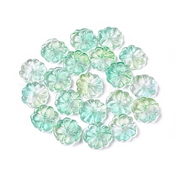 Perles en verre transparentes, fleur, deux tons, aigue-marine moyenne, 15x4mm, Trou: 1.2mm