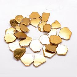 Electroplated Natural Agate Beads Strands, Flat Slab Beads, Agate Slices, Nuggets, Golden Plated, 33~45x25~35x4~6mm, Hole: 1mm, about 24~25pcs/strand, 11.81 inch~13 inch