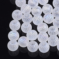 Electroplate Glass Beads, Frosted, Round with Wave Pattern, Clear AB, 8~8.5mm, Hole: 1.5mm