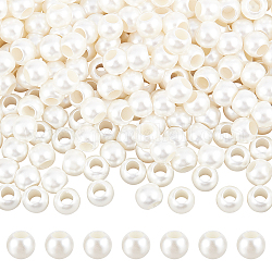 Nbeads 300 pcs blanc abs perles fausses perles, Blanc crémeux grand trou en plastique imitation perle ronde fausses perles en vrac rondelle entretoise perles européennes pour bricolage dreamcatcher fabrication de bijoux, trou: 5.8 mm