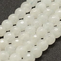 Chapelets de perles en jade blanc naturel à facettes, ronde, 8mm, Trou: 1mm, Environ 47 pcs/chapelet, 14 pouce (35.6 cm)