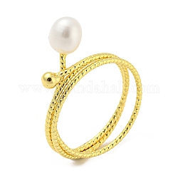 Natural Pearl Finger Ring, Brass Finger Ring, Real 14K Gold Plated, US Size 6 3/4(17.1mm)