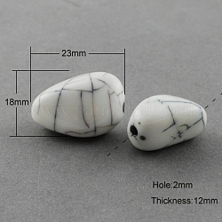 Crackle Resin Beads, Ink Painting Style, Triangle, Floral White, 18x23x12mm, Hole: 2mm