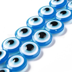 Bunte Malerei-Perlenstränge aus Kunstharzimitat, flach rund mit bösen Blick, königsblau, 20x9 mm, Bohrung: 1.4 mm, ca. 20 Stk. / Strang, 15.94 Zoll (40.5 cm)
