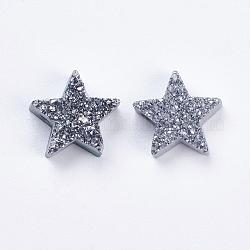Perlas de ágata natural druzy, teñido, estrella, Plata Plateada, 12~13x12~13x5~6mm, agujero: 2 mm