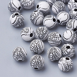 Perles en acrylique de style artisanal, rond avec vierge marie, noir, 8x7.5mm, Trou: 2mm, environ 1800 pcs/500 g