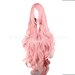 Pelucas de fiesta de cosplay, Pelucas sintéticas, Fibra resistente a altas temperaturas, pelucas rizadas de onda larga para mujeres, rosa, 39.3 pulgada (100 cm)
