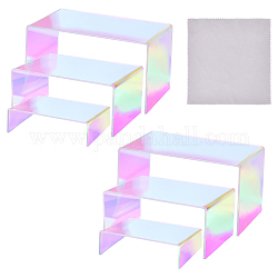 Pandahall elite 2 ensembles 3 tailles rectangle acrylique coloré présentoir, avec des chiffons de nettoyage en microfibre, couleur mixte, 91~139x75x32~76mm