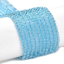 Chapelets de perles en verre transparente  , ronde à facettes, lumière bleu ciel, 2x2mm, Trou: 0.6mm, Environ 184 pcs/chapelet, 14.49'' (36.8 cm)