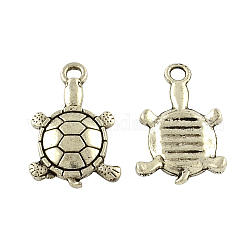 De style tibétain pendentifs alliage de tortue, sans cadmium et sans plomb, argent antique, 19x12x3mm, Trou: 2mm, environ 454 pcs/500 g