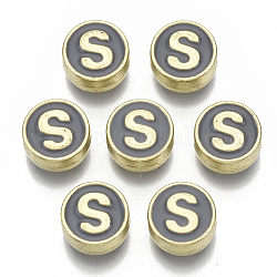 Legierung Emaille-Perlen, Cadmiumfrei und Nickel frei und Bleifrei, flach rund mit Anfangsbuchstaben, Licht Gold, letter.s, 8x4 mm, Bohrung: 1.5 mm