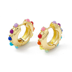 Разноцветные серьги-кольца с бусинами из смолы, украшения из латуни для женщин, золотые, 21x23.5x6 мм, штифты : 0.9 мм