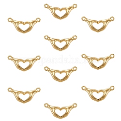 10Pcs Brass Links Connectors, Long-Lasting Plated, Hand with Heart, Golden, 10.5x22x2mm, Hole: 1.4mm